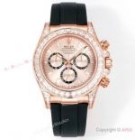 C1 Factory Super Clone Rolex Daytona Baguettes 40mm Black-Rose Gold Dial Oysterflex Strap